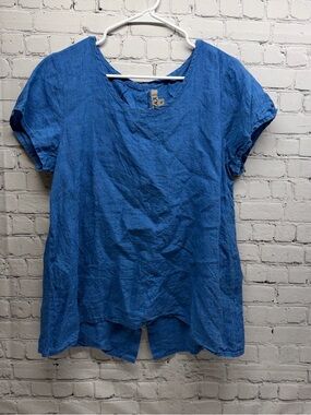 Flax linen Relaxed Short Sleeve Tunic in Royal Blue sz small